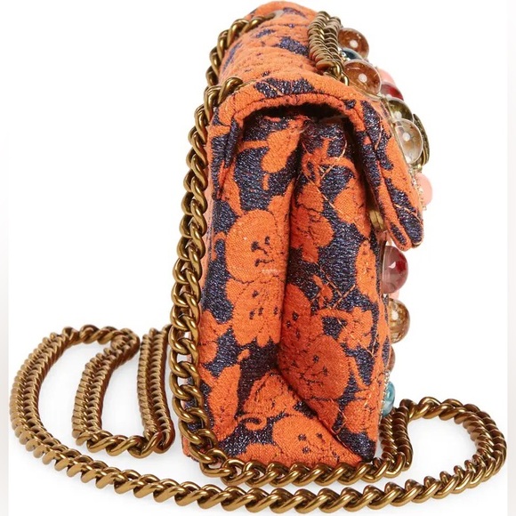 Kurt Geiger London Mini Kensington Orange Multicolor Brocade Crossbody Bag - Picture 8 of 11